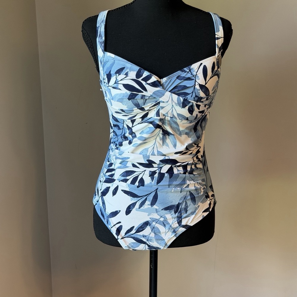 NWT Nip Tuck Swimwear Women Size US 10 White & Blue One Piece